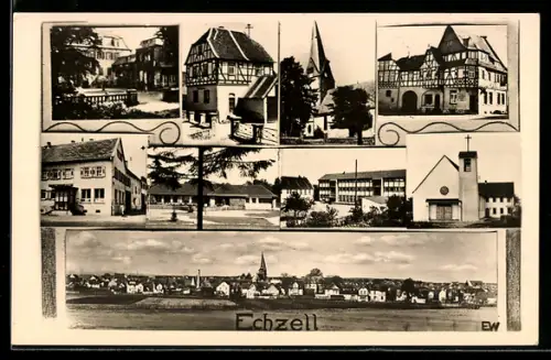 AK Echzell, Kirchen, Fachwerkhäuser, Ortsansicht
