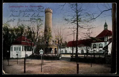 AK Darmstadt, Ludwigshöhe mit Aussichtsturm und Ausflugslokal