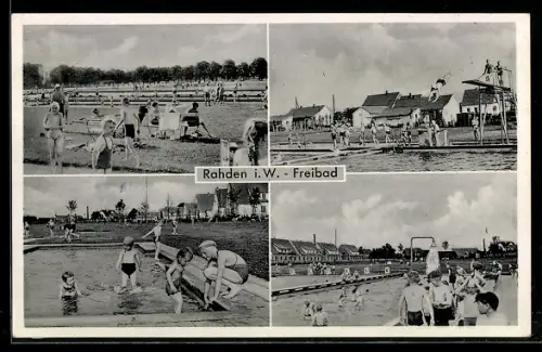 AK Rahden i. W., Freibad mit Badegästen