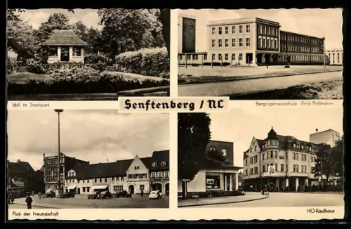 AK Senftenberg, Platz der Freundschaft, HO-Kaufhaus, Beringenieurschule Ernst Thälmann
