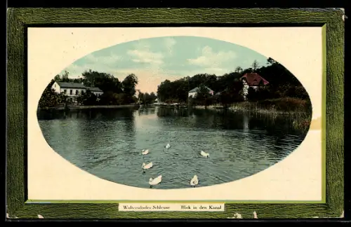 AK Woltersdorf, Woltersdorfer Schleuse, Blick in den Kanal, Passepartout