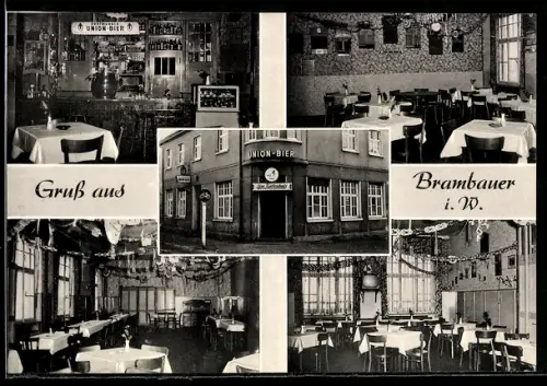 AK Brambauer i. W., Gasthaus Zum Taubenhaus, Inh. Hans Stute, Union-Bier, Gesellschaftszimmer, grosser Saal