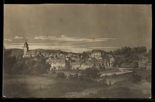 AK Usingen, Stadtansicht Alt-Usingen mit Kirche und Fluss