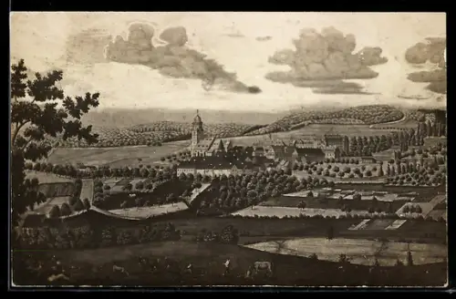 AK Usingen, Gesamtansicht Alt-Usingen mit Kirche und umliegender Landschaft