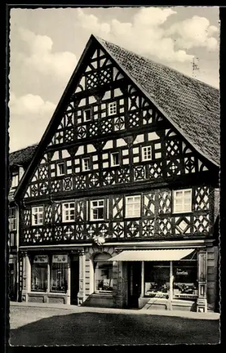 AK Coburg, Hahnmühle, Fachwerkhaus am Marktplatz