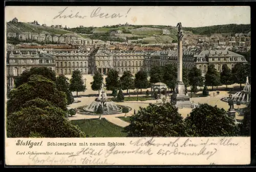 AK Stuttgart, Schlossplatz mit neuem Schloss