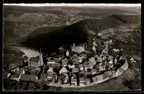 AK Dilsberg im Neckartal, Ortsansicht mit Kirchen aus der Vogelschau