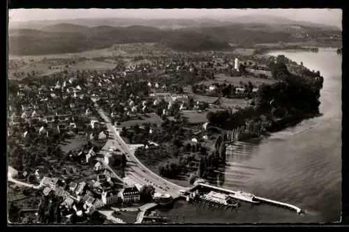 AK Staad am Bodensee, Ortsansicht mit Dampfer