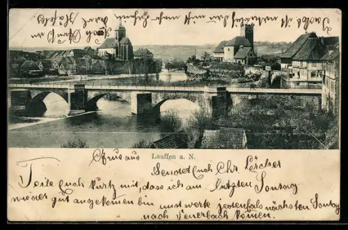 AK Lauffen a. N., Ortsansicht mit Neckarbrücke