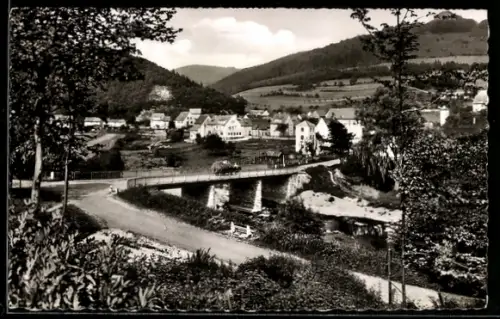 AK Rossbach /Wied, Ortsansicht mit Brücke