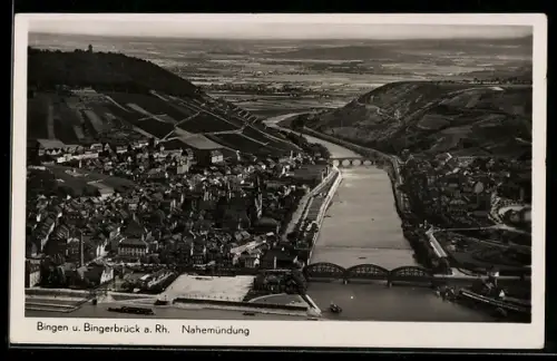 AK Bingen a. Rh., Ortsansicht mit Bingerbrücke und der Nahemündung