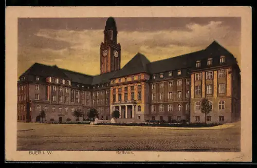 AK Buer i. W., Totalansicht vom Rathaus