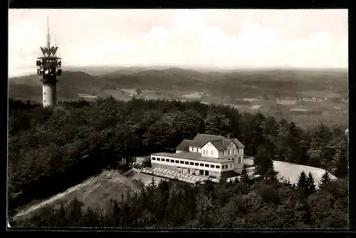 AK Hünenburg /Teutoburger Wald, Ferndemeldeturm Hünenburg, Fliegeraufnahme