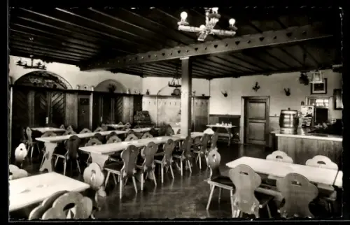 AK Lauenau, Restaurant Bräustüberl im Felsenkeller, L. Rupp jun., Innenansicht