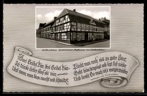 AK Fallersleben, Geburtshaus Hoffmann von Fallersleben, historische Gaststätte, Inhaber Curt Greie