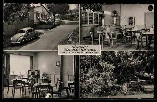 AK Weiler ü. Bad Salzig, Gasthaus Preussenmichel, Inh. Hubert Piwek, Gastraum, Gartenrestaurant, Strasse
