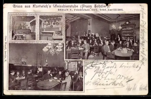 AK Berlin, Gasthaus Weissbierstube Kortwich, Friedrichstrasse 112, Innenansichten