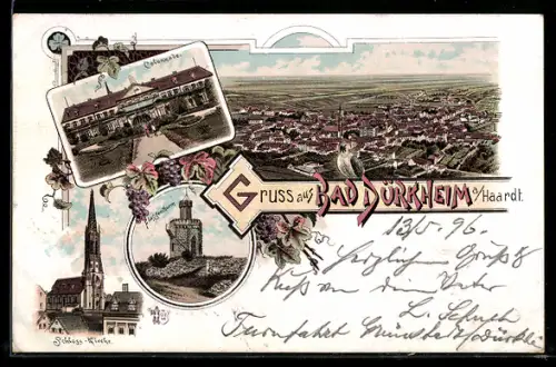 Lithographie Bad Dürkheim a. Haardt, Schloss-Kirche, Colonnade, Flaggenturm