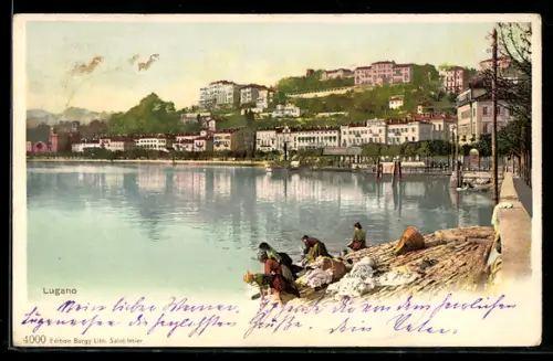 AK Lugano, Blick auf die Uferpromenade am Luganersee