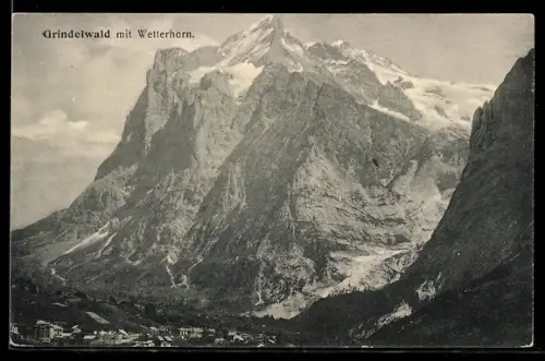 AK Grindelwald, Ortsansicht mit Wetterhorn