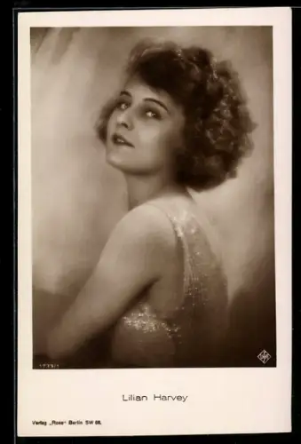 AK Schauspielerin Lilian Harvey blickt fragend über die Schulter