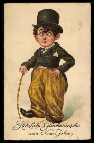 AK Tramp im Stile des Schauspielers Charlie Chaplin