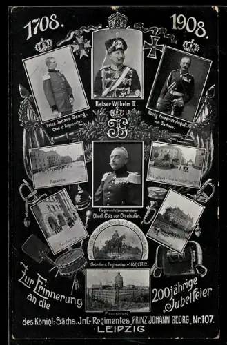 AK Leipzig, 200 jähr. Jubelfeier des Kgl. sächs. Regiments Prinz Johann Georg Nr.107, Kaiser Wilhelm II.