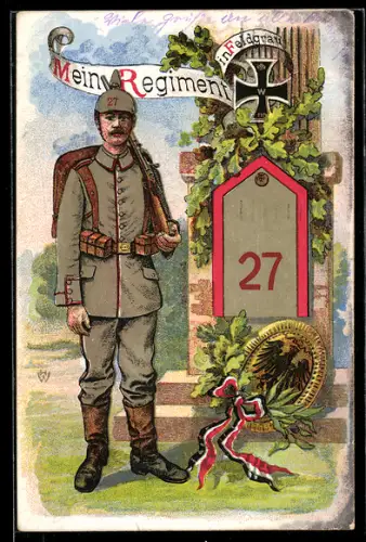 AK Soldat in Feldgrau, Schulterklappe eines Regiments Nr. 27