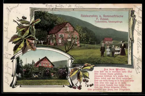 AK Rinteln /Weser, Restaurant Todenmann, Inh. F. Reese, Gedicht An der Weser