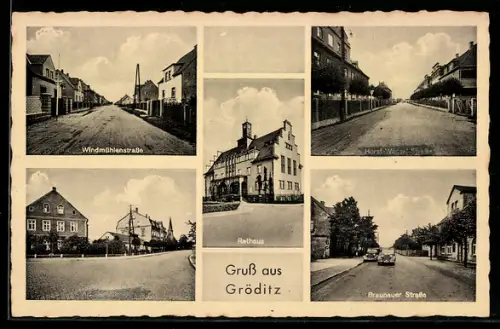 AK Gröditz / Sa., Windmühlenstrasse, Strasse, Braunauer Strasse