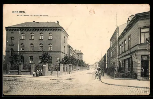 AK Bremen, Strassenpartie Neustadts-Contrescarpe mit Grünanlagen