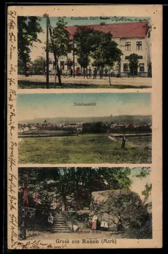 AK Rauen, Totalansicht, Kaufhaus Karl Grabs & Partie am grossen Stein