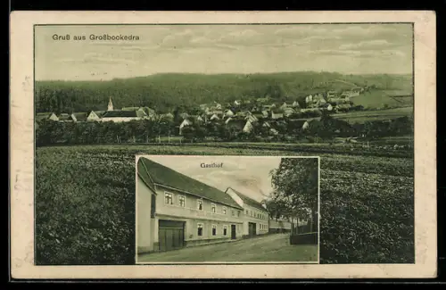 AK Grossbockedra /Stadtroda, Gasthof Emil Opel, Gesamtansicht des Ortes