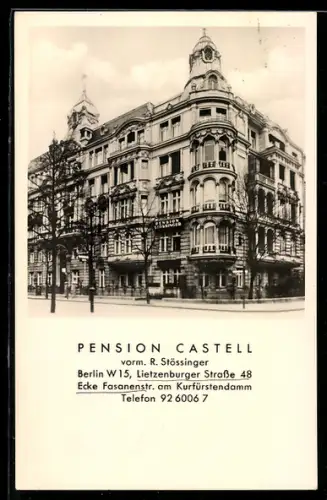AK Berlin-Charlottenburg, Hotel-Pension Castell in der Lietzenburger Strasse 48 Ecke Fasanenstrasse