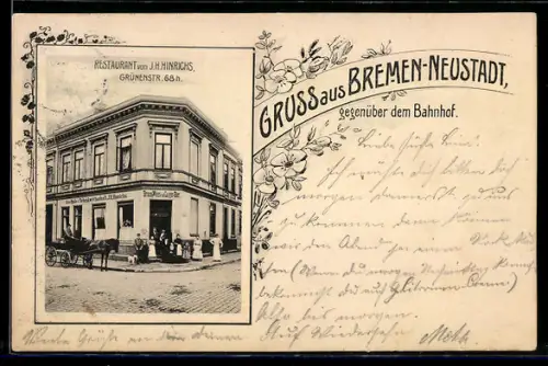 AK Bremen-Neustadt, Restaurant von J.H. Hinrichs in der Grünenstr. 68h