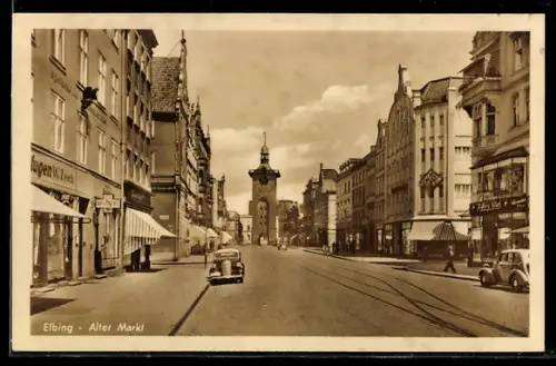 AK Elbing, Alter Markt mit Geschäften