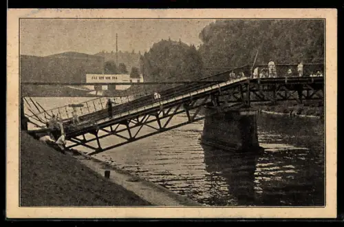 AK Bromberg, Hermann-Göring-Brücke nach der Sprengung