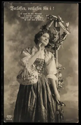 Foto-AK EAS Nr. 8571/4: Verlassene Frau vor Marienbild