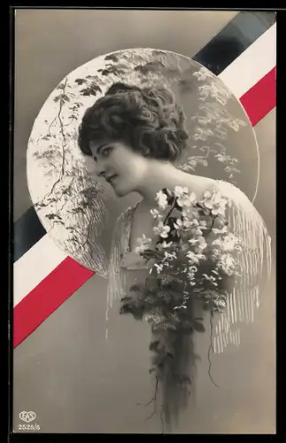 Foto-AK EAS Nr. 2525/5: Junge Frau mit Blütenzweigen