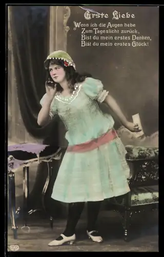 Foto-AK EAS Nr. 587: Erste Liebe!, Wenn ich die Augen hebe...