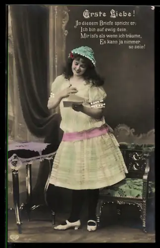 Foto-AK EAS Nr. 687: Erste Liebe!, In diesem Briefe spricht er...