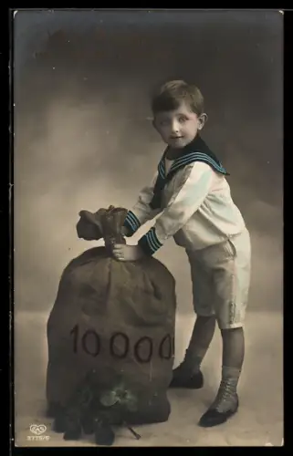 Foto-AK EAS Nr. 3775/5: Junge mit einem Geldsack