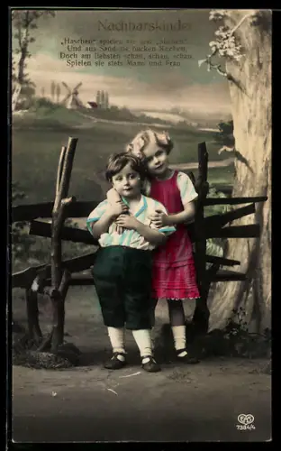 Foto-AK EAS Nr. 7384/4: Kinderpaar am Zaun