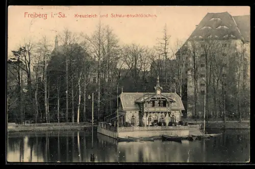 AK Freiberg i. Sa., Kreuzteich und Schwanenschlösschen