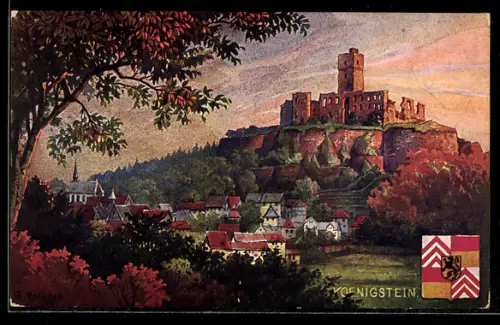 AK Königstein, Blick auf die Ruine, Wappen