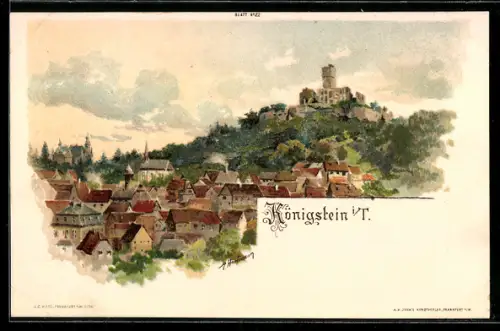 Lithographie Königstein i. T., Burg, Stadtansicht