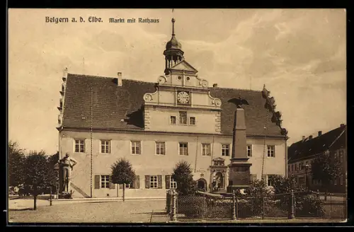AK Belgern /Elbe, Markt mit Rathaus