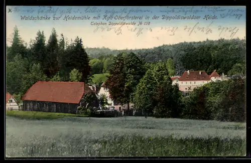 AK Dippoldiswalde, Waldschänke zur Heidemühle mit der kgl. Oberförsterei in der Dippoldiswalder Heide