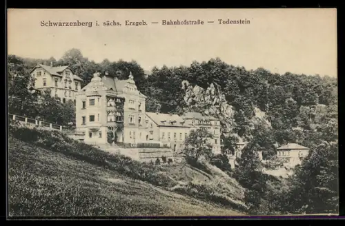 AK Schwarzenberg i. sächs. Erzgeb., Bahnhofstrasse, Todenstein