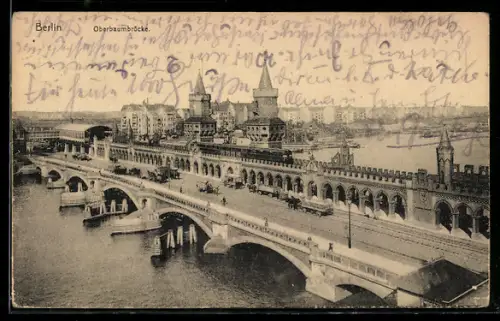 AK Berlin-Friedrichshain, Blick auf die Oberbaumbrücke